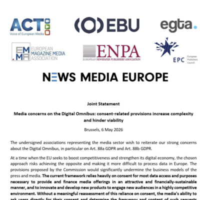 Joint Statement – Media concerns on the Digital Omnibus: consent-related provisions increase complexity and hinder viability